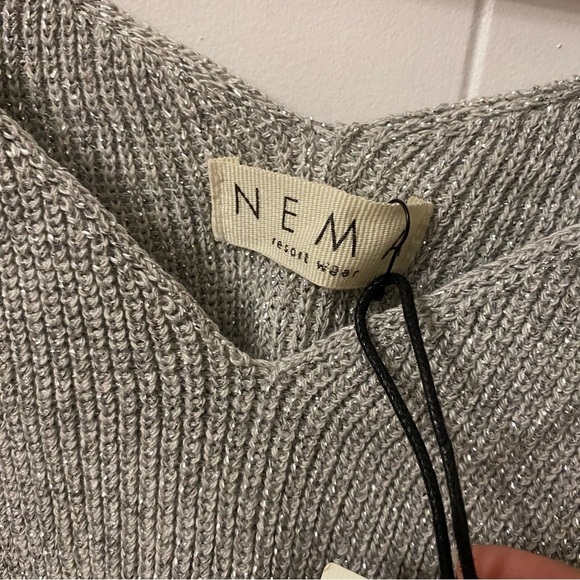 NWT Nema Greece Resort Wear Knit Metallic Silver Crop Top Vacation Summer tank - Picture 4 of 11